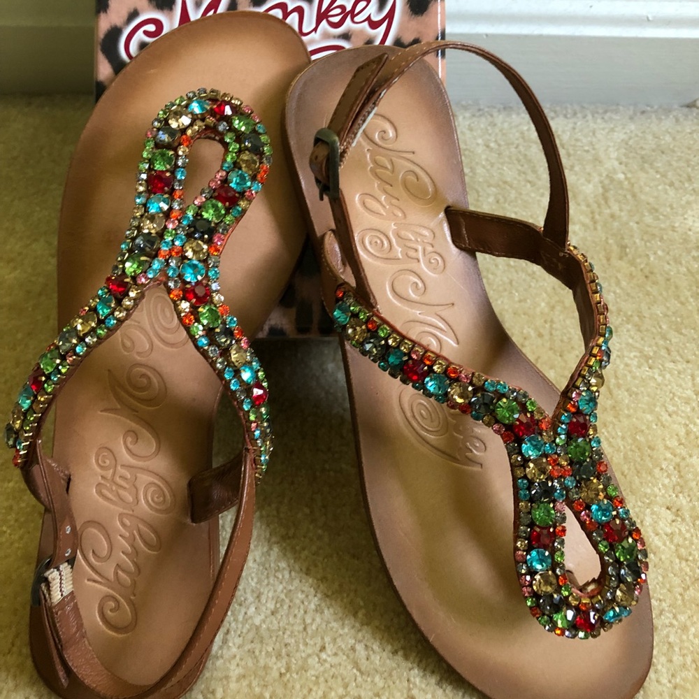 Multicolor rhinestone flat sandals